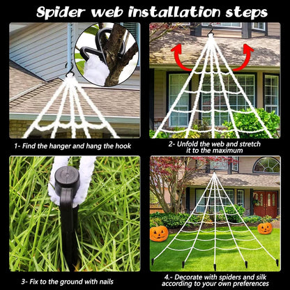 Halloween Decorations Spider Web, 16X16Ft Giant Triangular Spider Web, 120 Small Fake Spiders, 40G Stretch Cobwebs Spider Webs Costumes Halloween Decorations for outside Yard Garden Lawn Party