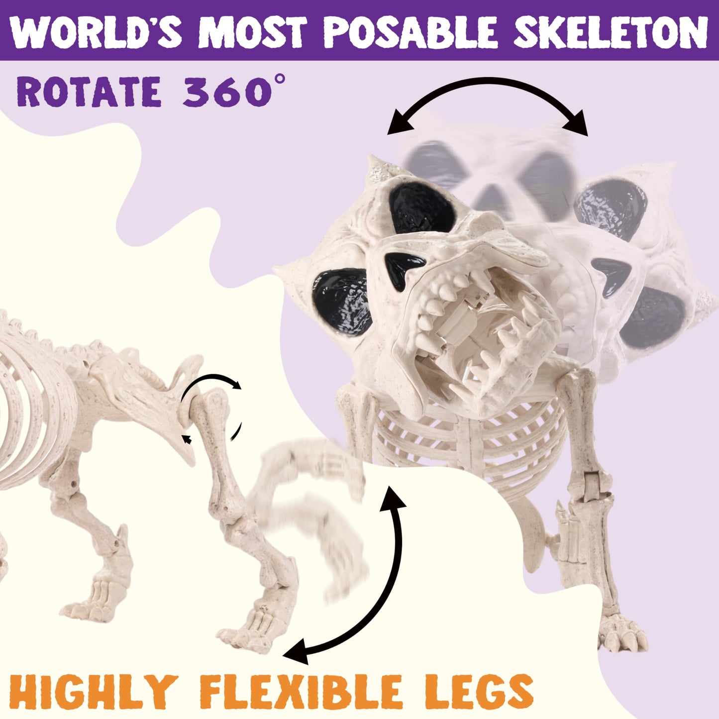 16 Inch Halloween Skeleton Dog Skeleton Halloween Decor,Pose-N-Stay Plastic Skeleton Bones with Posable Joints for Hallowmas Decoration Outdoor Haunted House Party