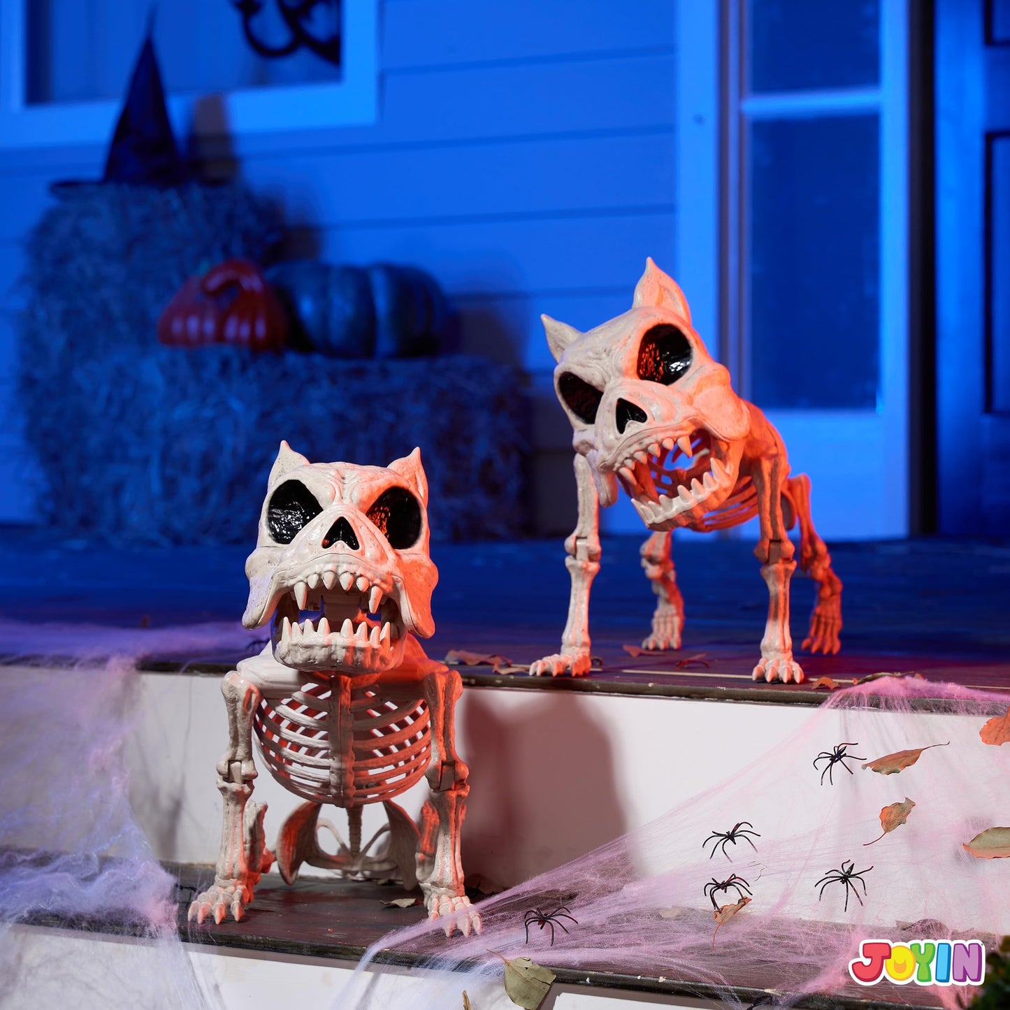 16 Inch Halloween Skeleton Dog Skeleton Halloween Decor,Pose-N-Stay Plastic Skeleton Bones with Posable Joints for Hallowmas Decoration Outdoor Haunted House Party