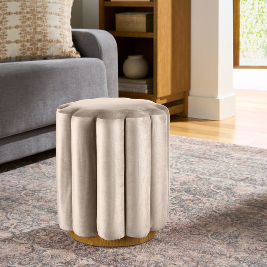 Lillian Velvet Tufted Ottoman, Beige