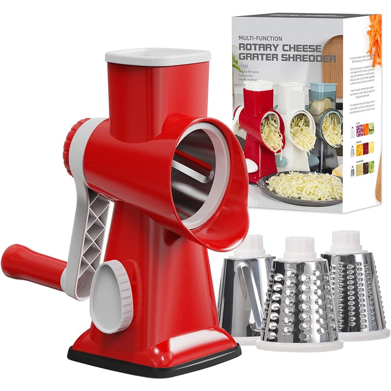 3 in 1 Rotary Cheese Grater Versatile Manual Vegetable Slicer Peanut Nuts Grinder Cheese Vegetable Shredder Clear JT242