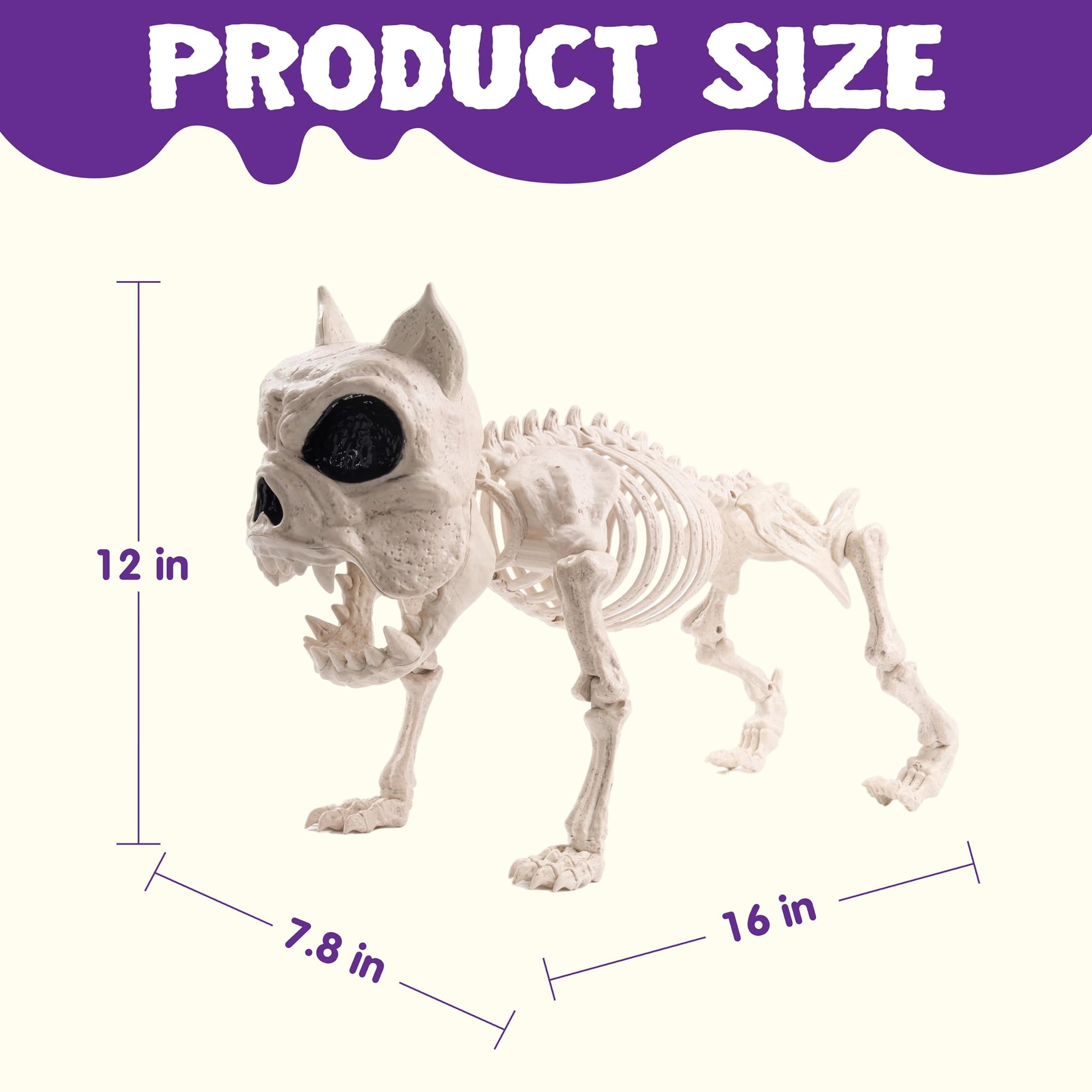 16 Inch Halloween Skeleton Dog Skeleton Halloween Decor,Pose-N-Stay Plastic Skeleton Bones with Posable Joints for Hallowmas Decoration Outdoor Haunted House Party