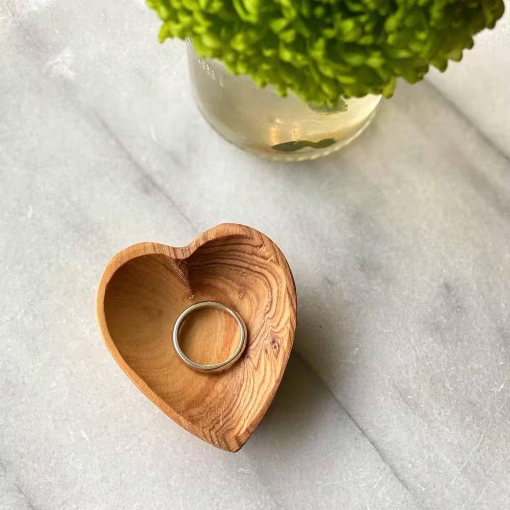 Petite Olive Wood Brown Heart Trinket Bowls - Set of 2