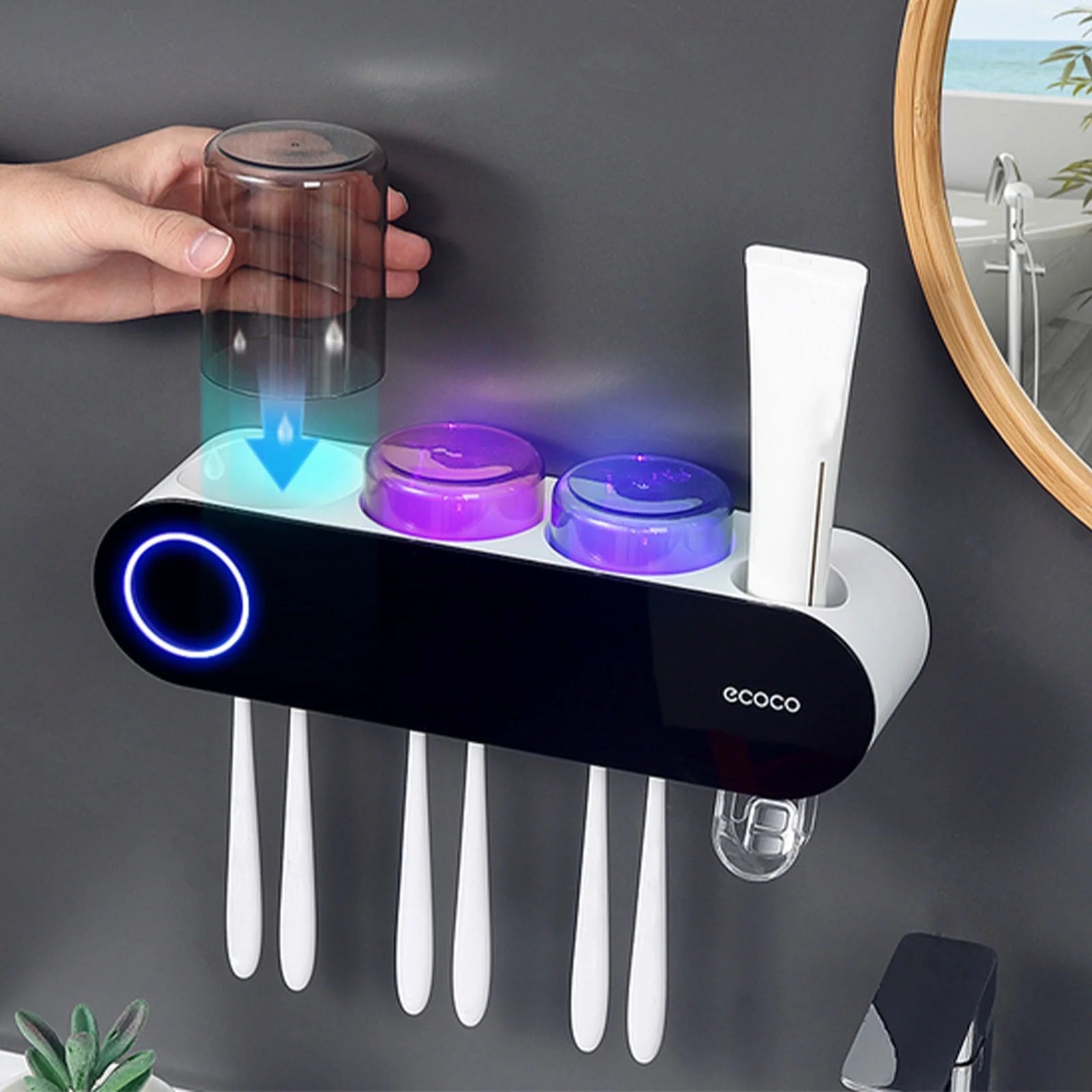 New Sterilizing Toothbrush Storage Rack Non Drilling Electric Toothbrush Multi Functional Toothbrush Toothbrush Sanitizer and Holder Toothbrush Holders for Bathrooms with Toothpaste Dispenser