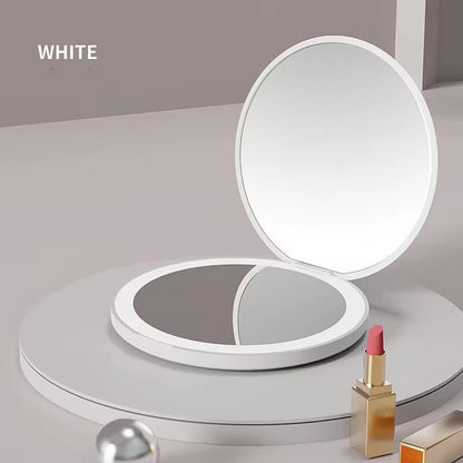 Mini LED Light Makeup Mirror Foldable Compact Mirror with Luminous Circle Portable USB Handheld Makeup Mirror